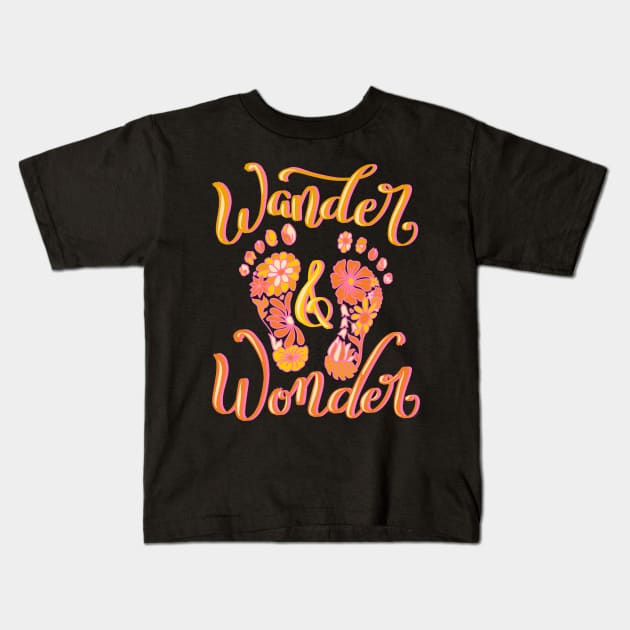 Walking Wander and Wonder Unique Boho Flowers Feet Design Kids T-Shirt by DoubleBrush